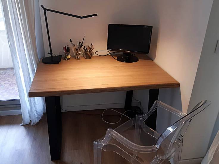 Plateau de bureau sur mesure en chêne massif piètement en métal - Bordeaux